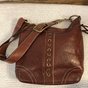 Coach Leather crossbody and shoulder Bag - laced leather and brass details